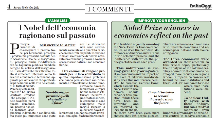 I Nobel dell'economia ragionano sul passato