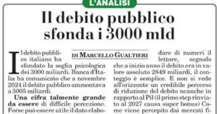 Il debito pubblico sfonda i 3000 mld