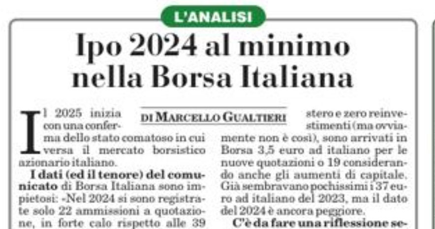 Ipo 2024 al minimo nella borsa Italiana