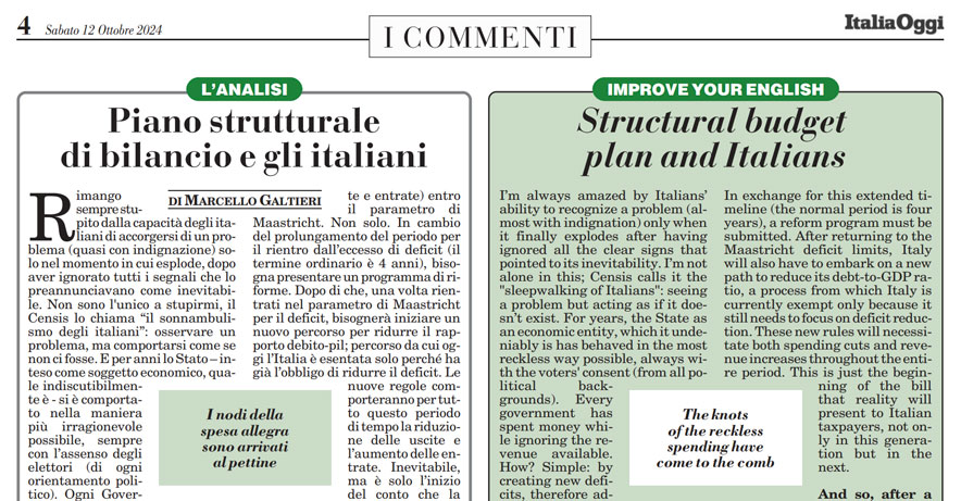 Piano strutturale di bilancio e gli italiani