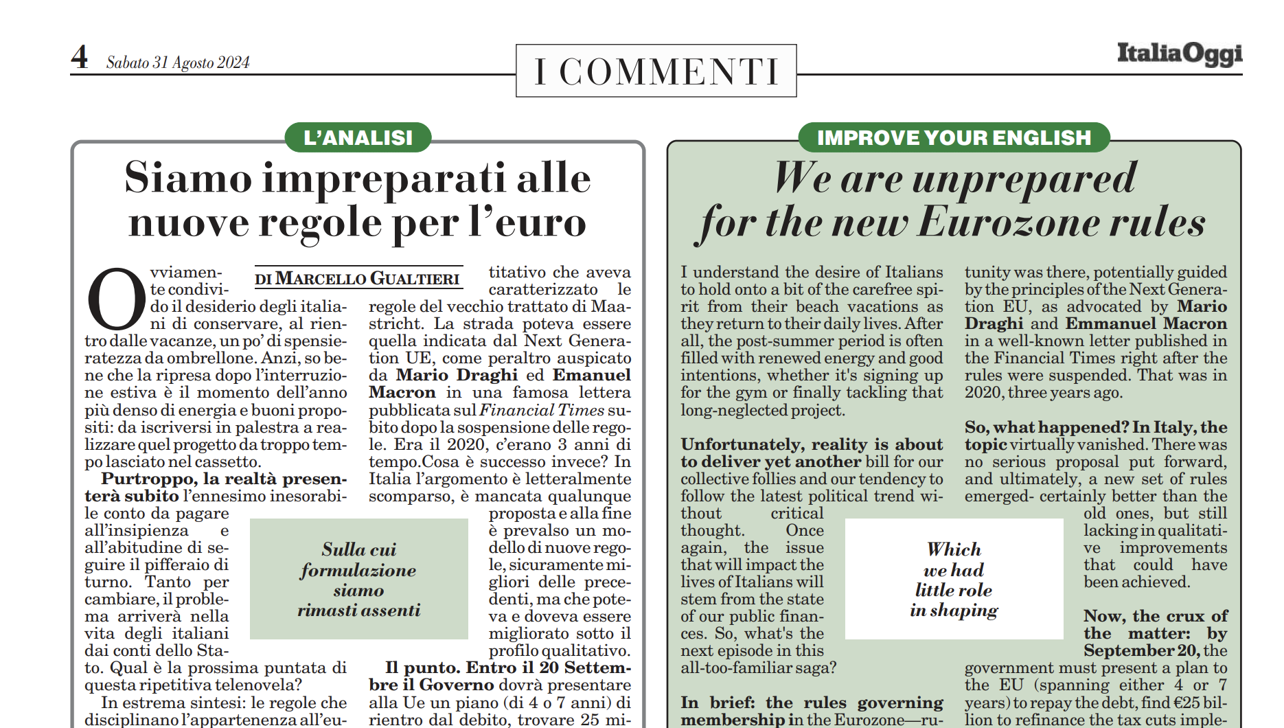 Siamo impreparati alle nuove regole per l’euro