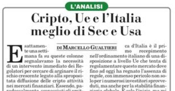 Cripto Ue e lItalia meglio di Sec e Usa